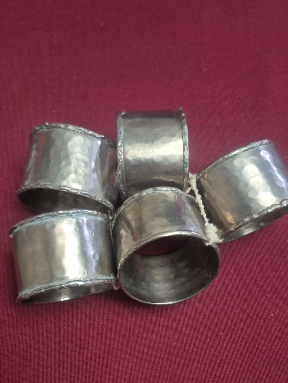 Silver-Tone Hammered Metal Napkin Rings Set of 5